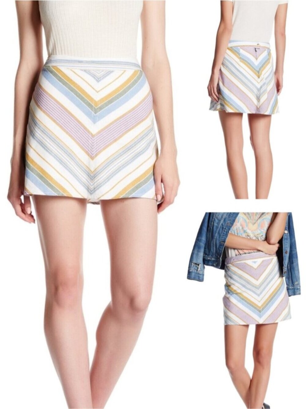 FREE PEOPLE Yours Truly Mini Cotton Linen Skirt Aztec Chevron Print Size 6